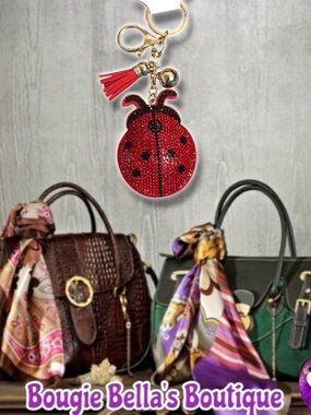 Red Ladybug Crystal Keychain Bag Charm with Tassel